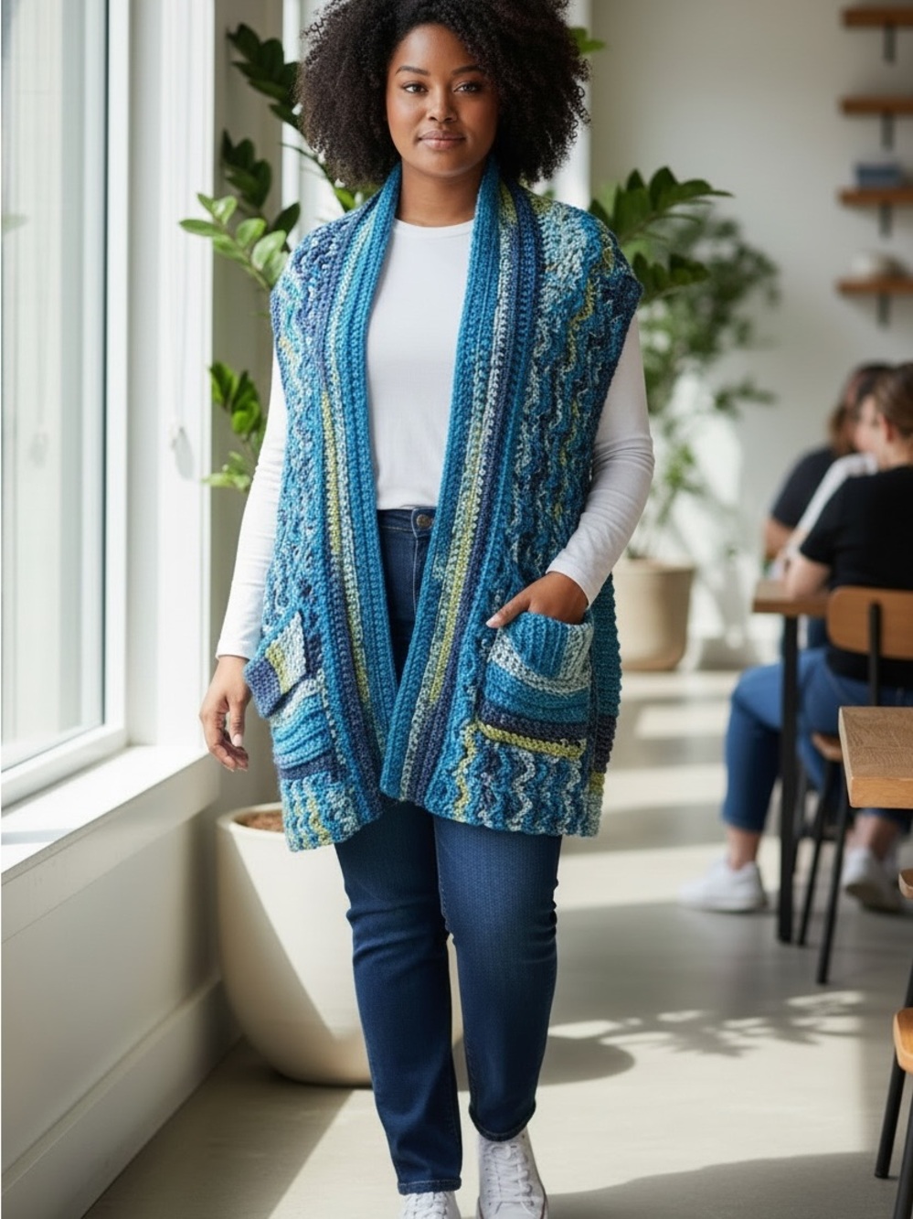 Handmade Crocheted Shawl Wrap with pockets OS